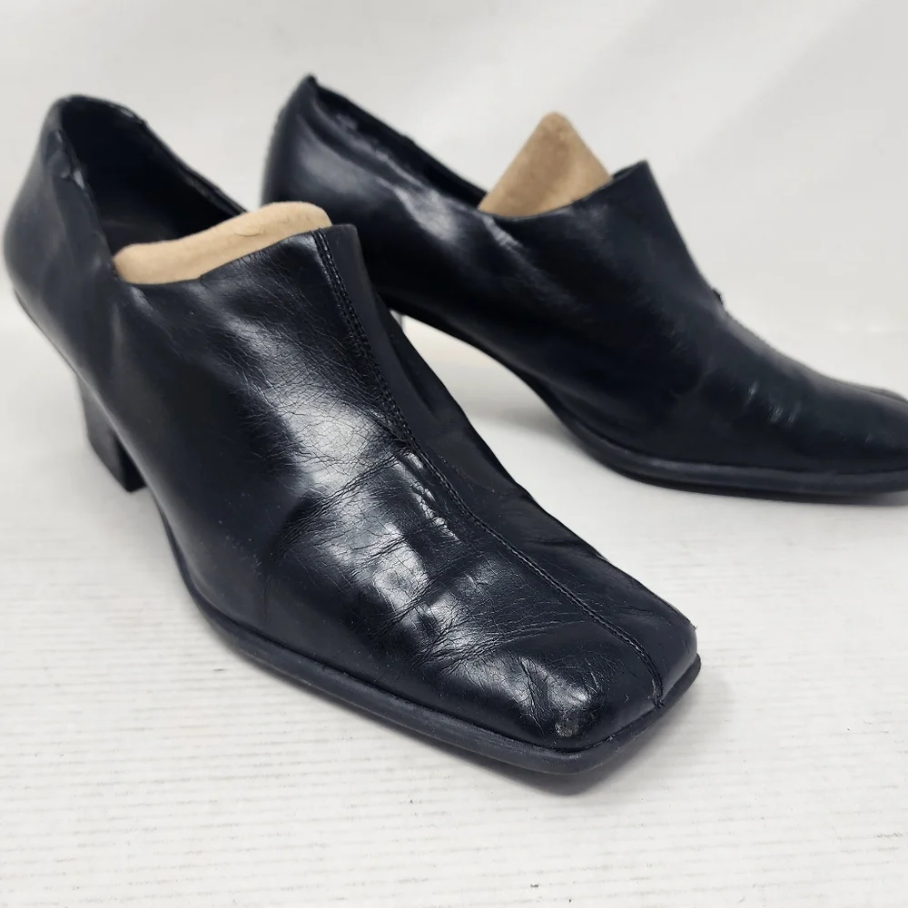 Vintage‎ Black Liz Claiborne Flex Leather Block Heels Comfy Work Shoes Size 8.5